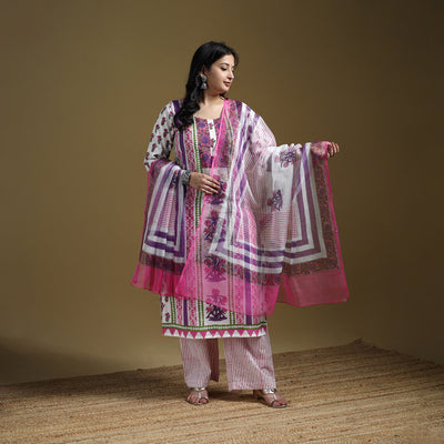 Sanganeri Hand Block Print Cotton Suit Set with Dupatta for women 04