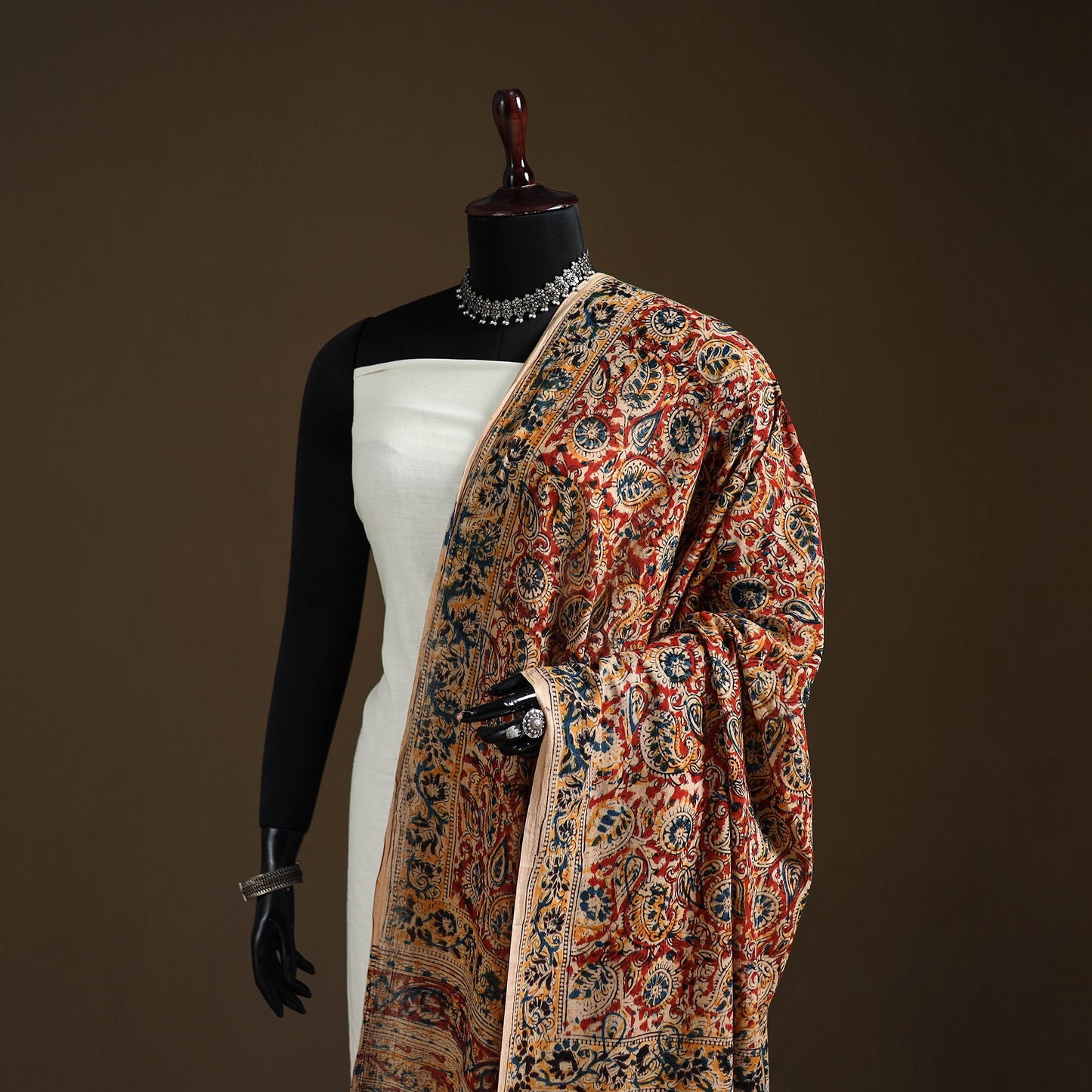Kalamkari Hand Block Print Natural Dyed Cotton Dupatta 50