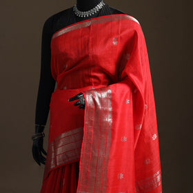 Red - Pure Handwoven Mangalagiri Silk Cotton Pattu Saree with Zari Border 02