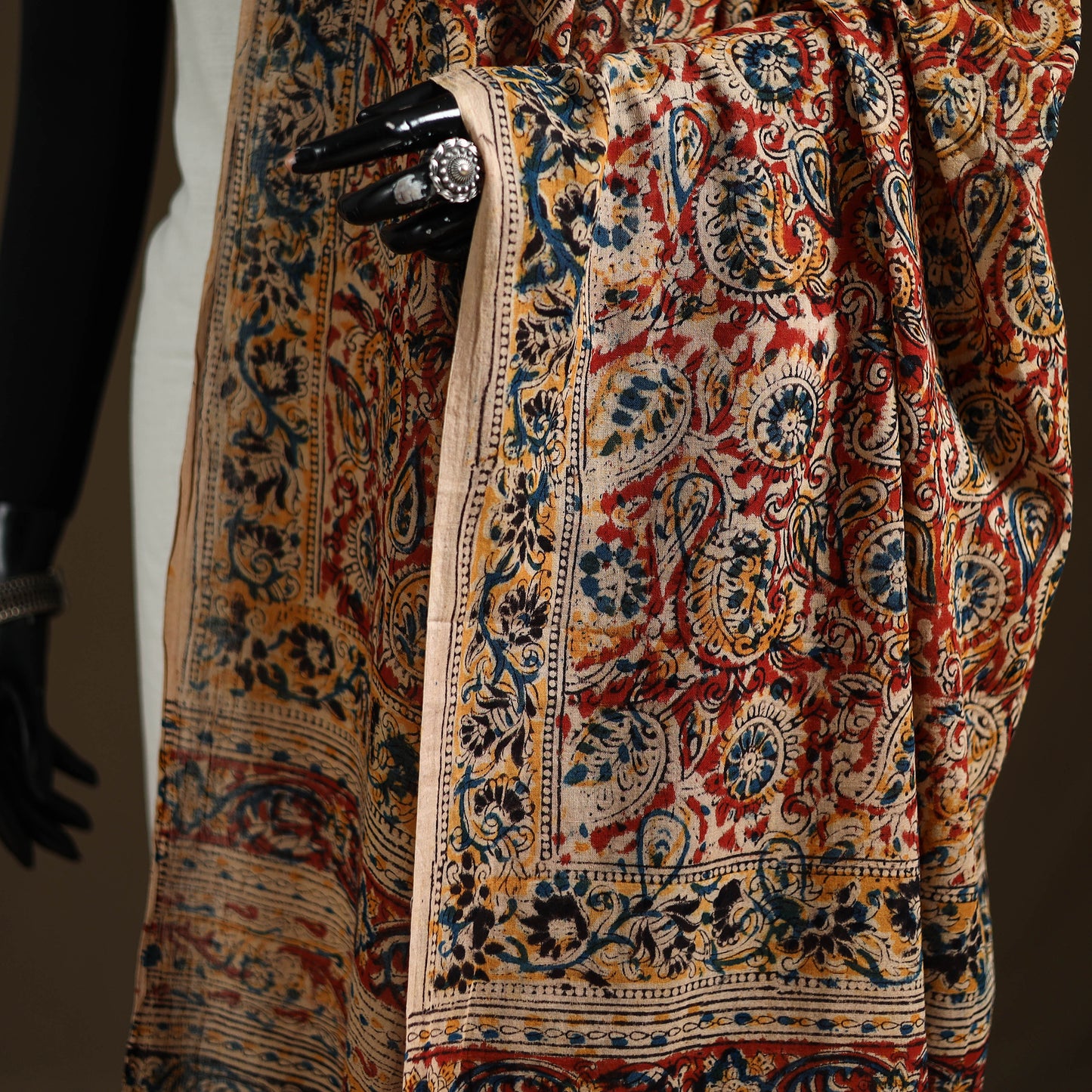 Kalamkari Hand Block Print Natural Dyed Cotton Dupatta 50