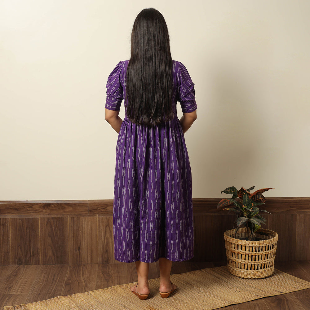 Purple - Pochampally Ikat Weave Cotton Flared Dress 13