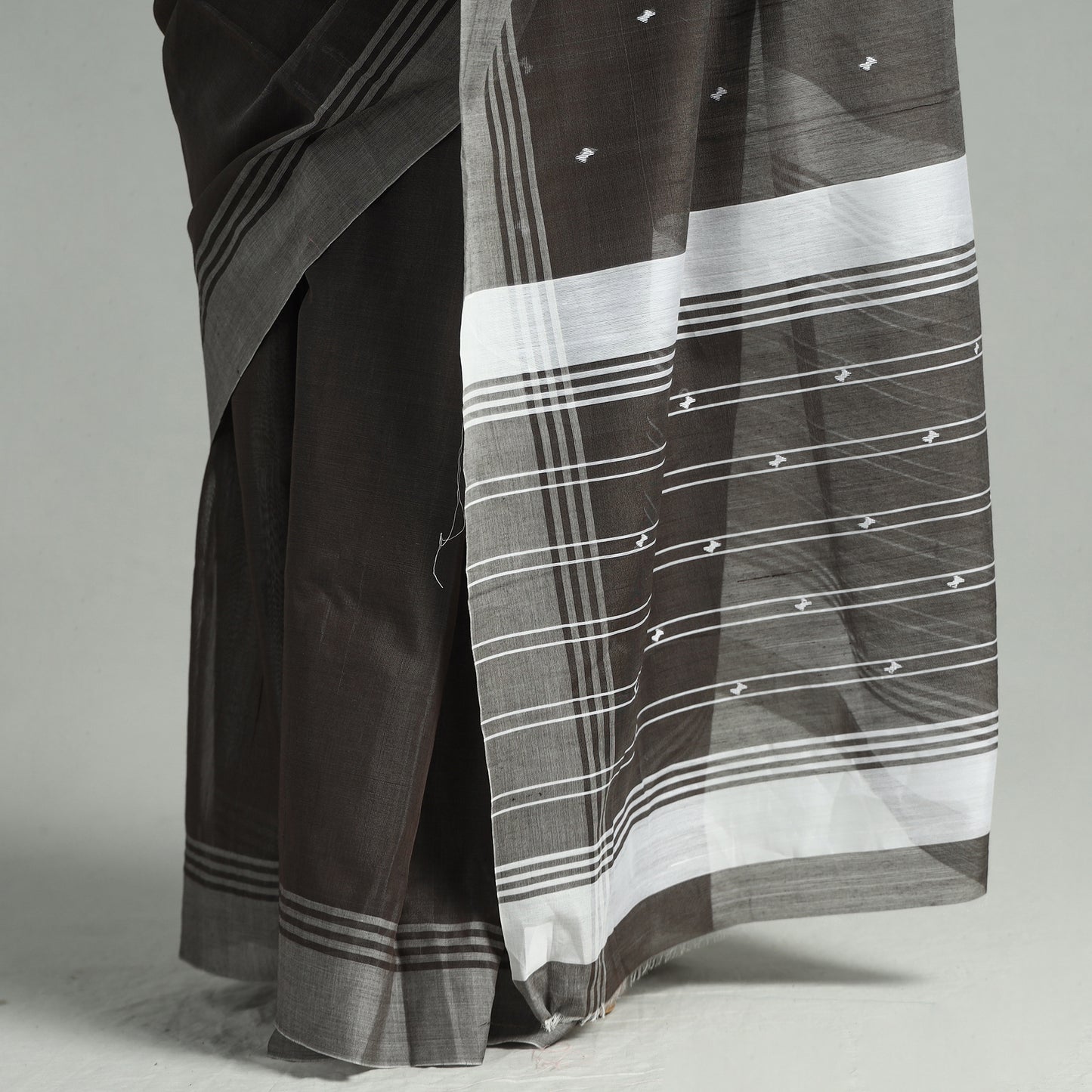 Brown - Traditional Chanderi Silk Cotton Handloom Buti Saree 05