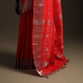 Red - Pure Handwoven Mangalagiri Silk Cotton Pattu Saree with Zari Border 02