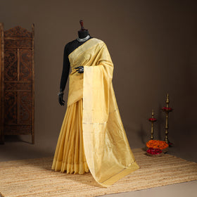 Yellow - handloom tissue zari chanderi silk saree 07