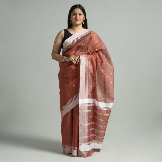 Brown - Traditional Chanderi Silk Cotton Handloom Buti Saree 06