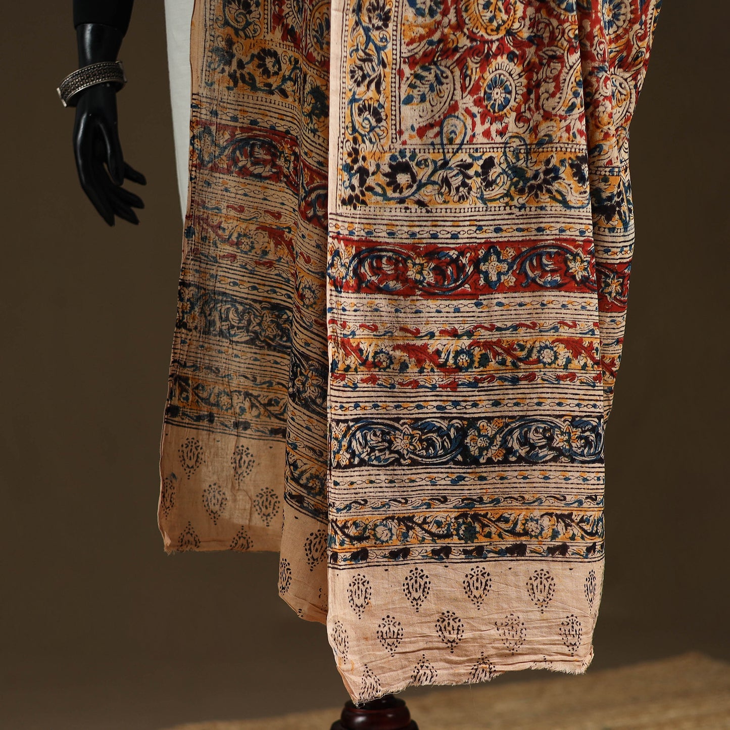 Kalamkari Hand Block Print Natural Dyed Cotton Dupatta 50
