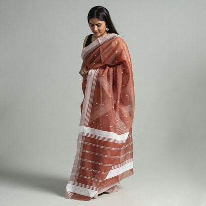 Brown - Traditional Chanderi Silk Cotton Handloom Buti Saree 06