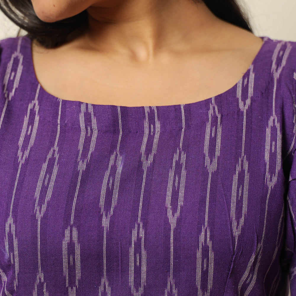 Purple - Pochampally Ikat Weave Cotton Flared Dress 13