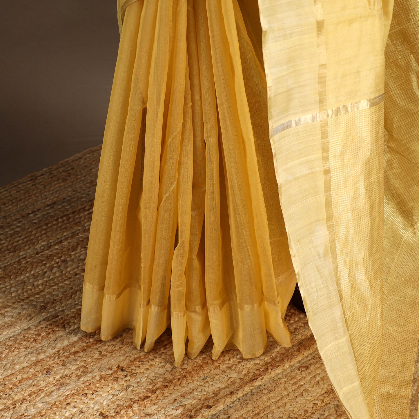 Yellow - handloom tissue zari chanderi silk saree 07