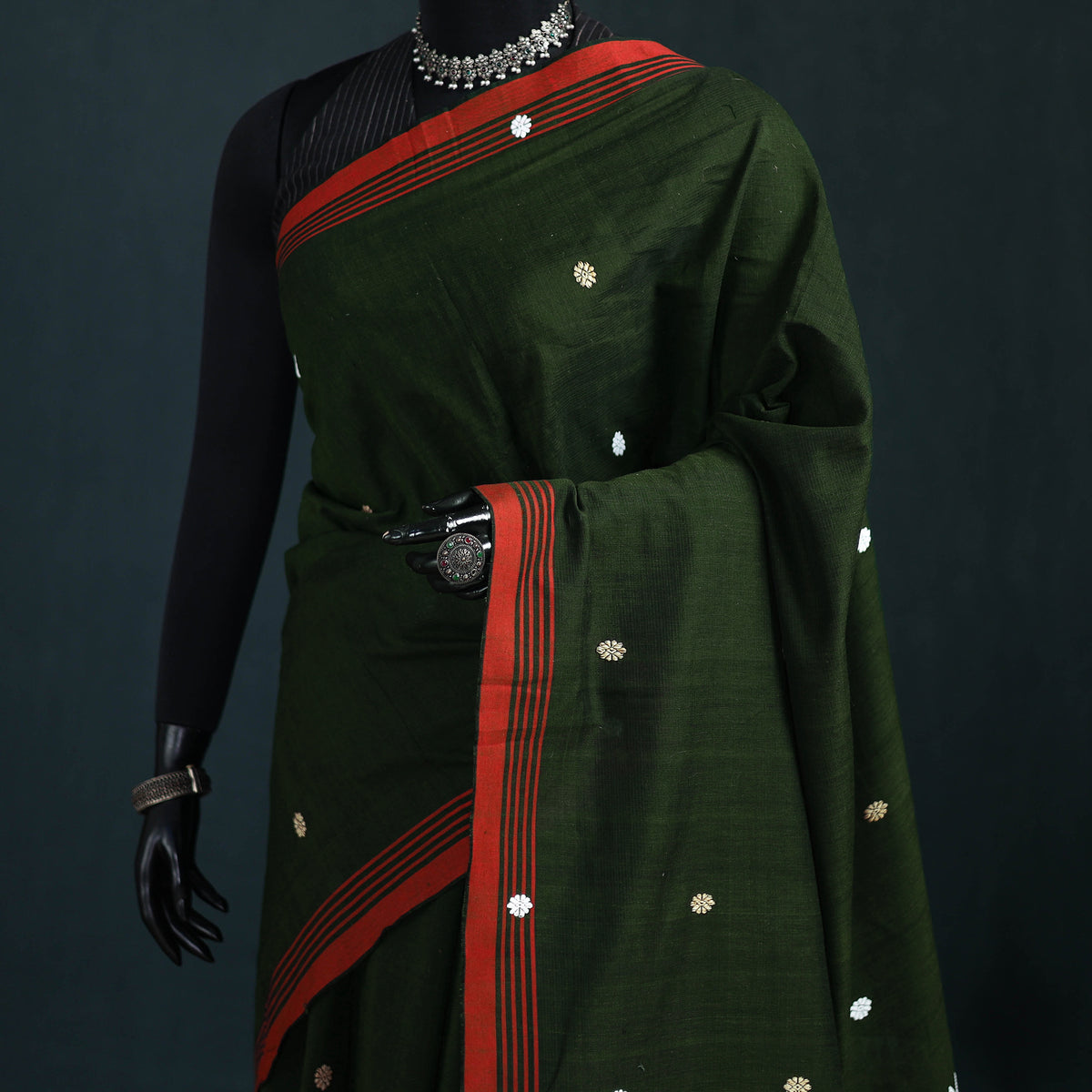Silk Cotton Thread Buti Assam Pure Handwoven Saree with Blouse Piece 05