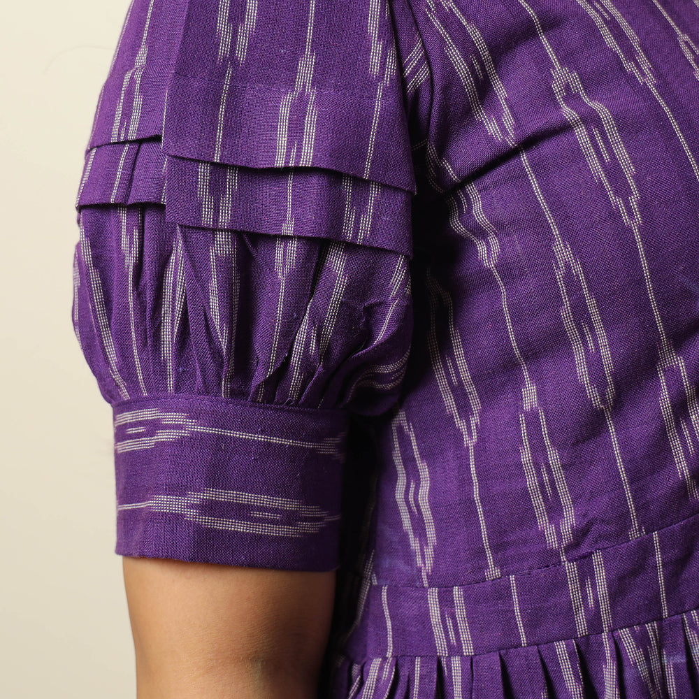 Purple - Pochampally Ikat Weave Cotton Flared Dress 13