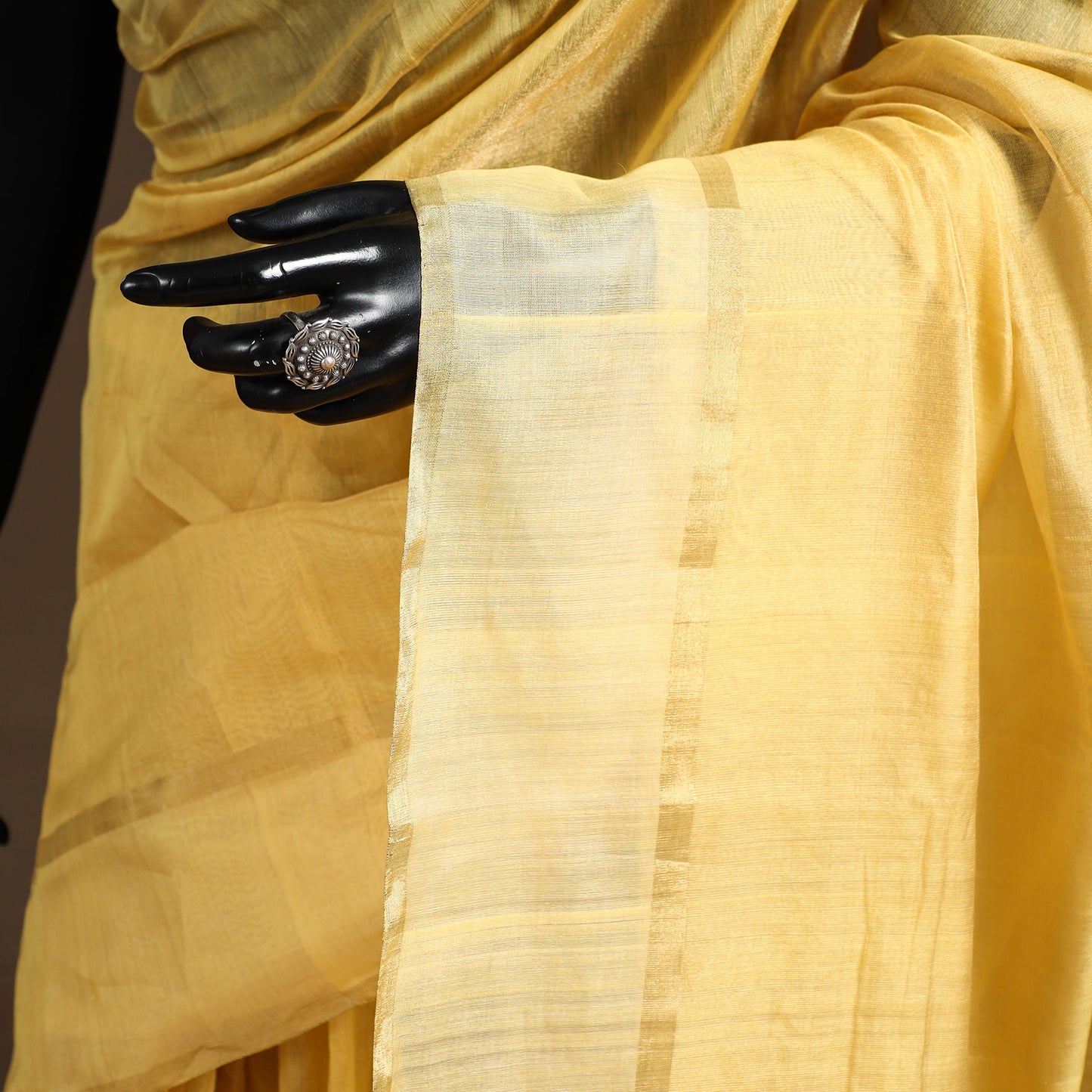 Yellow - handloom tissue zari chanderi silk saree 07
