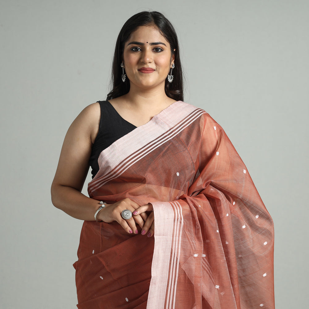 Brown - Traditional Chanderi Silk Cotton Handloom Buti Saree 06