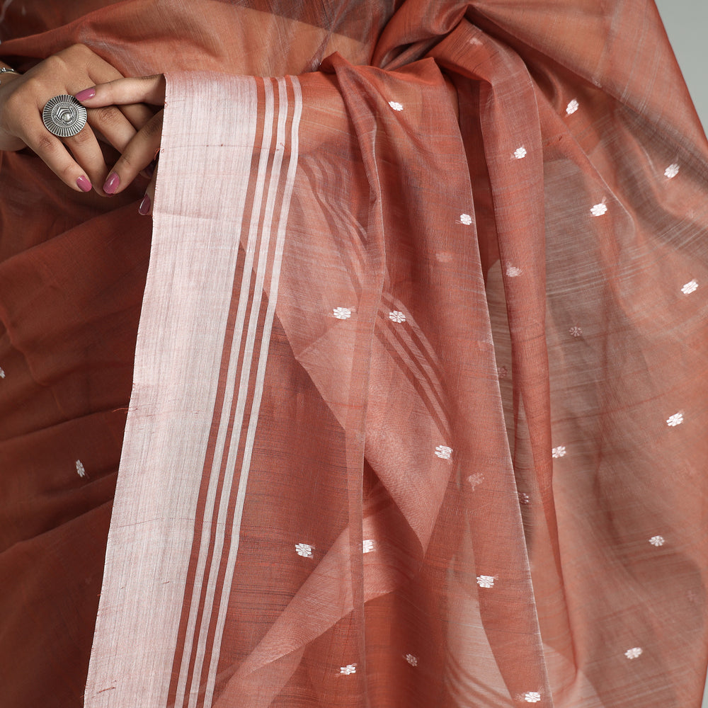 Brown - Traditional Chanderi Silk Cotton Handloom Buti Saree 06