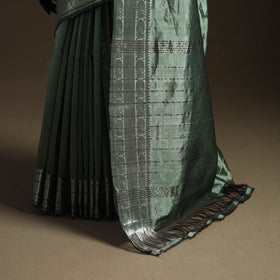 Green - Pure Handwoven Mangalagiri Silk Cotton Pattu Saree with Zari Border 01