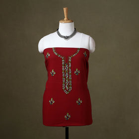Red Hand Embroidery Cotton Kashida Kurta Material