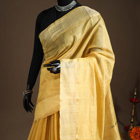 Yellow - handloom tissue zari chanderi silk saree 07