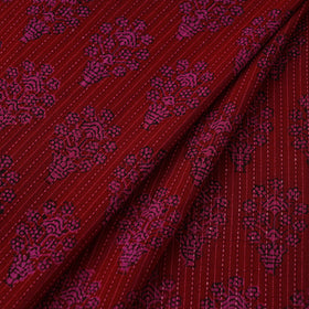 Maroon Bagh Block Print Kantha Work Natural Dyed Cotton Fabric