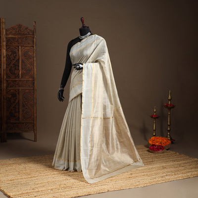 Beige - handloom tissue zari chanderi silk saree 08