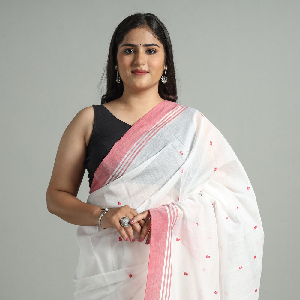 White - Traditional Chanderi Silk Cotton Handloom Buti Saree 07