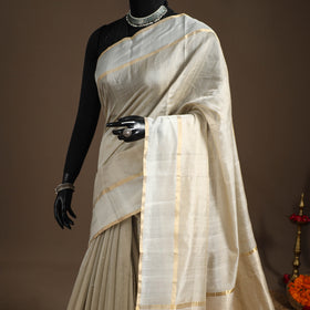 Beige - handloom tissue zari chanderi silk saree 08