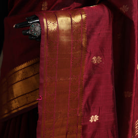 Maroon - Pure Handwoven Mangalagiri Silk Cotton Pattu Saree with Zari Border 03