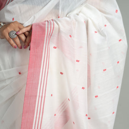 White - Traditional Chanderi Silk Cotton Handloom Buti Saree 07