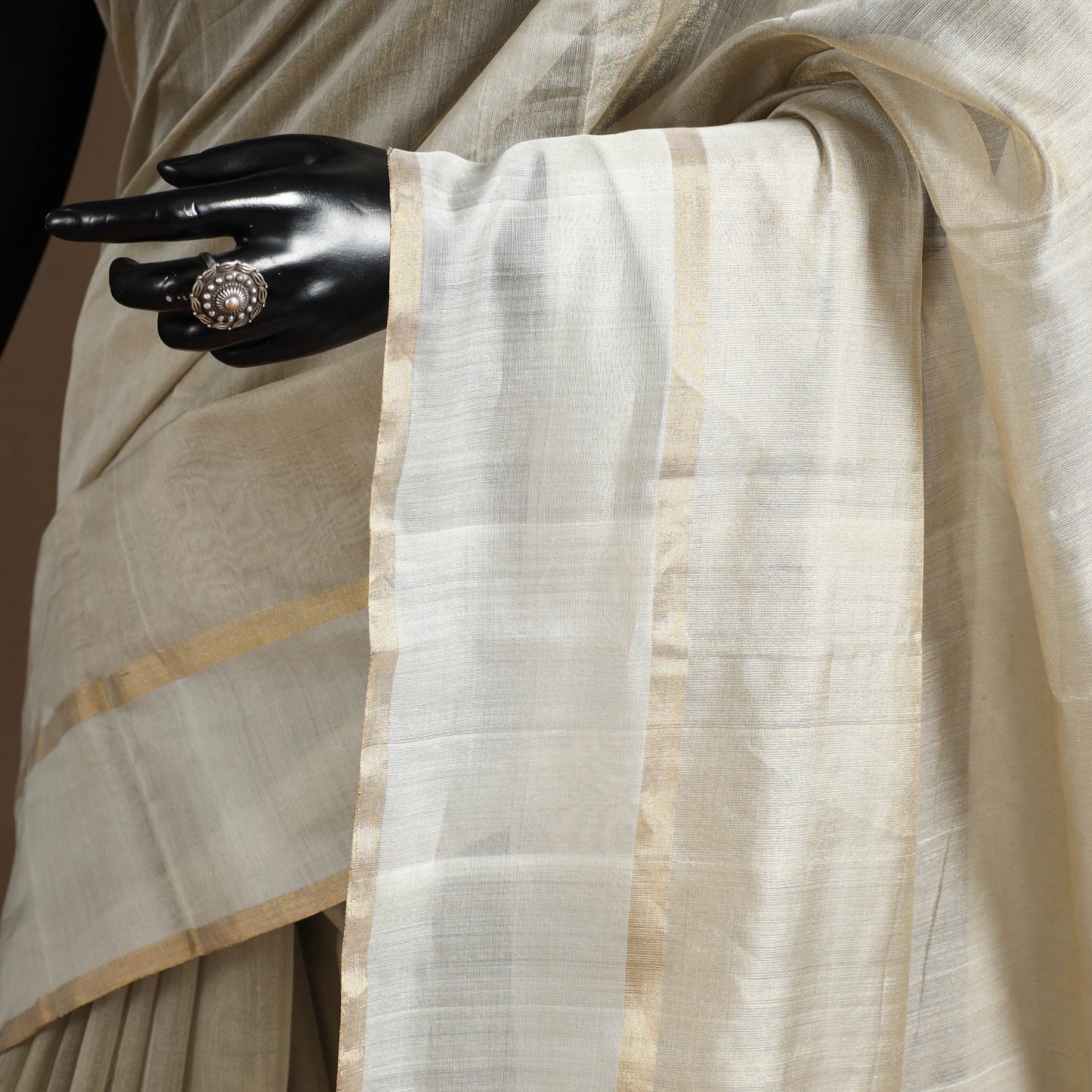 Beige - handloom tissue zari chanderi silk saree 08