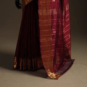 Maroon - Pure Handwoven Mangalagiri Silk Cotton Pattu Saree with Zari Border 03