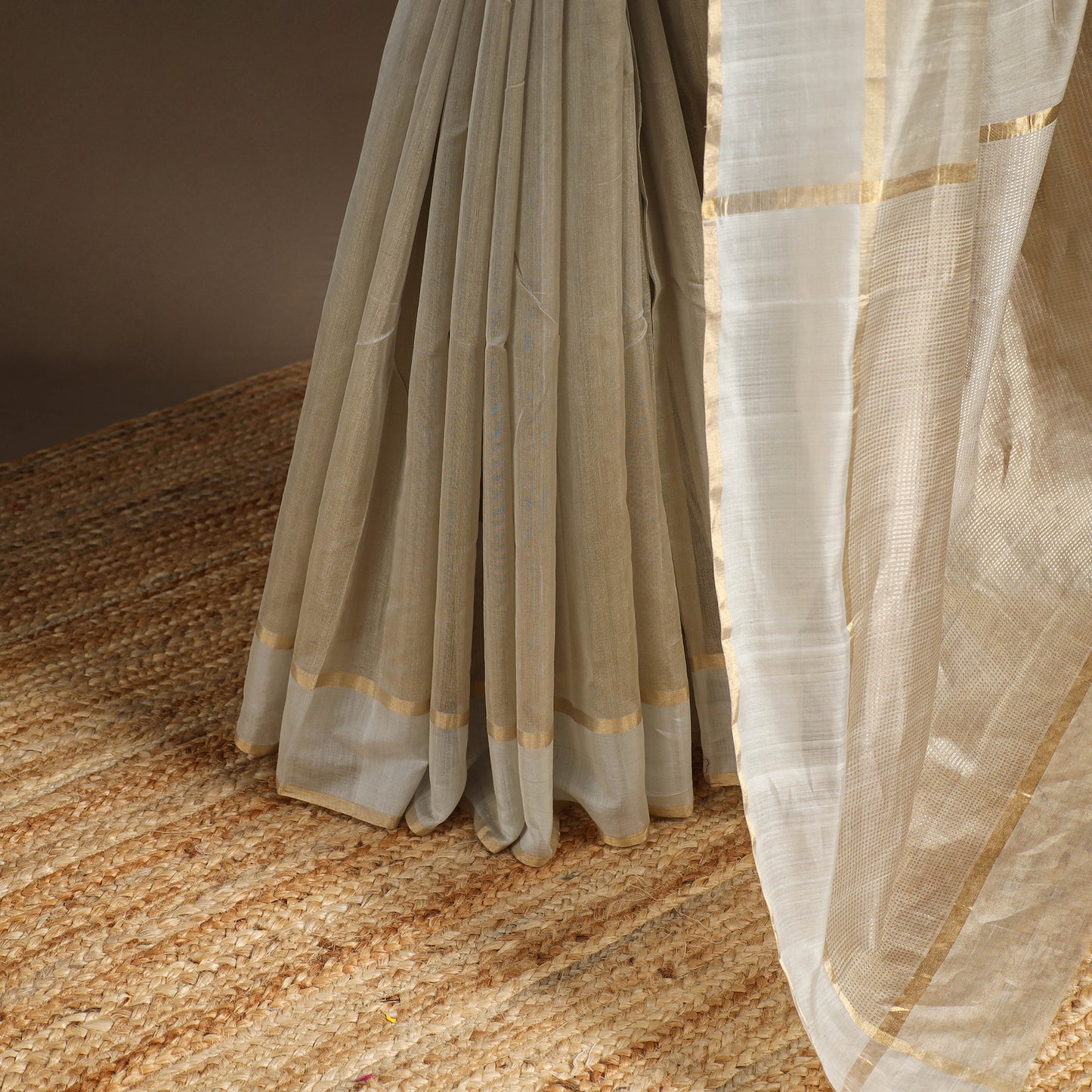 Beige - handloom tissue zari chanderi silk saree 08