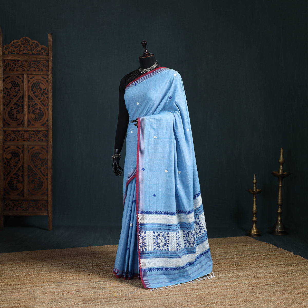 Silk Cotton Thread Buti Assam Pure Handwoven Saree with Blouse Piece 07