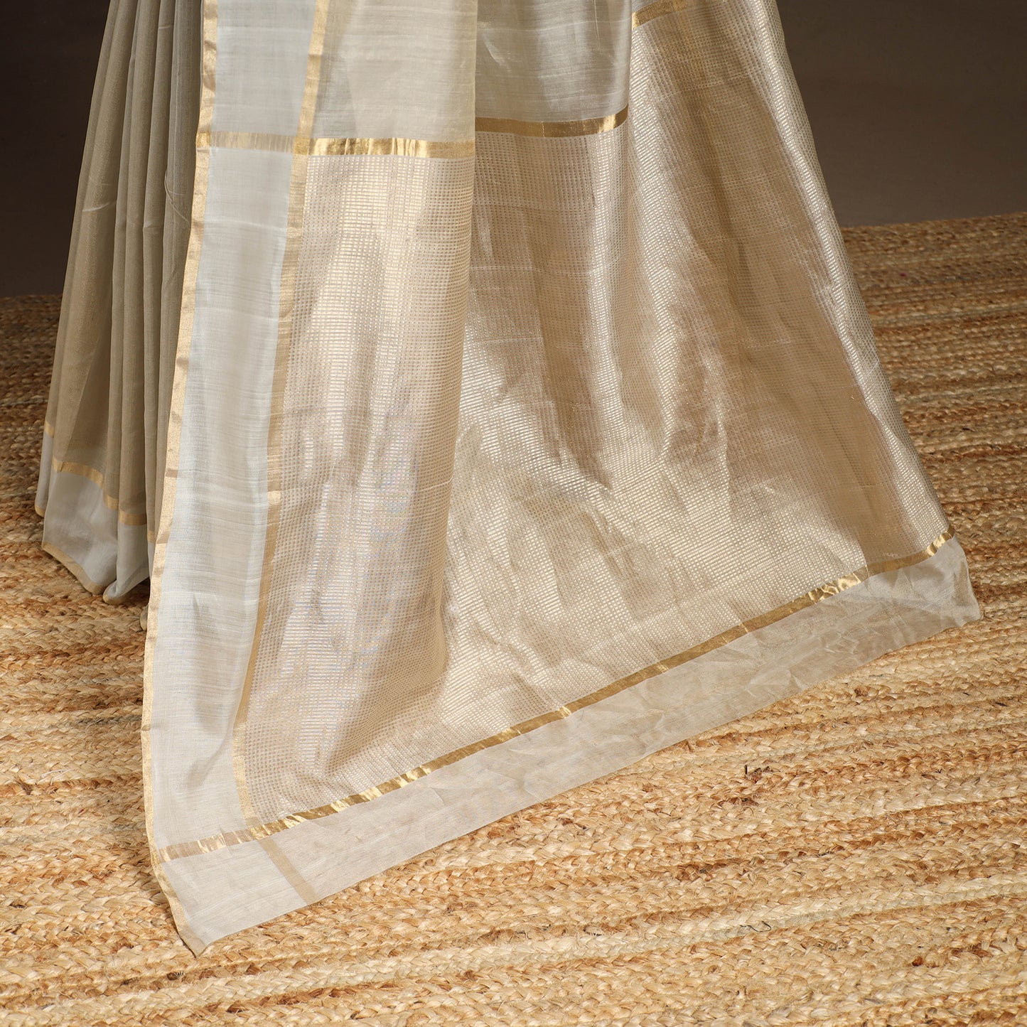 Beige - handloom tissue zari chanderi silk saree 08