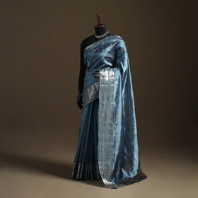 Blue - Pure Handwoven Mangalagiri Silk Cotton Pattu Saree with Zari Border 04