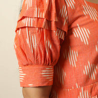 Orange - Pochampally Ikat Weave Cotton Flared Dress 12