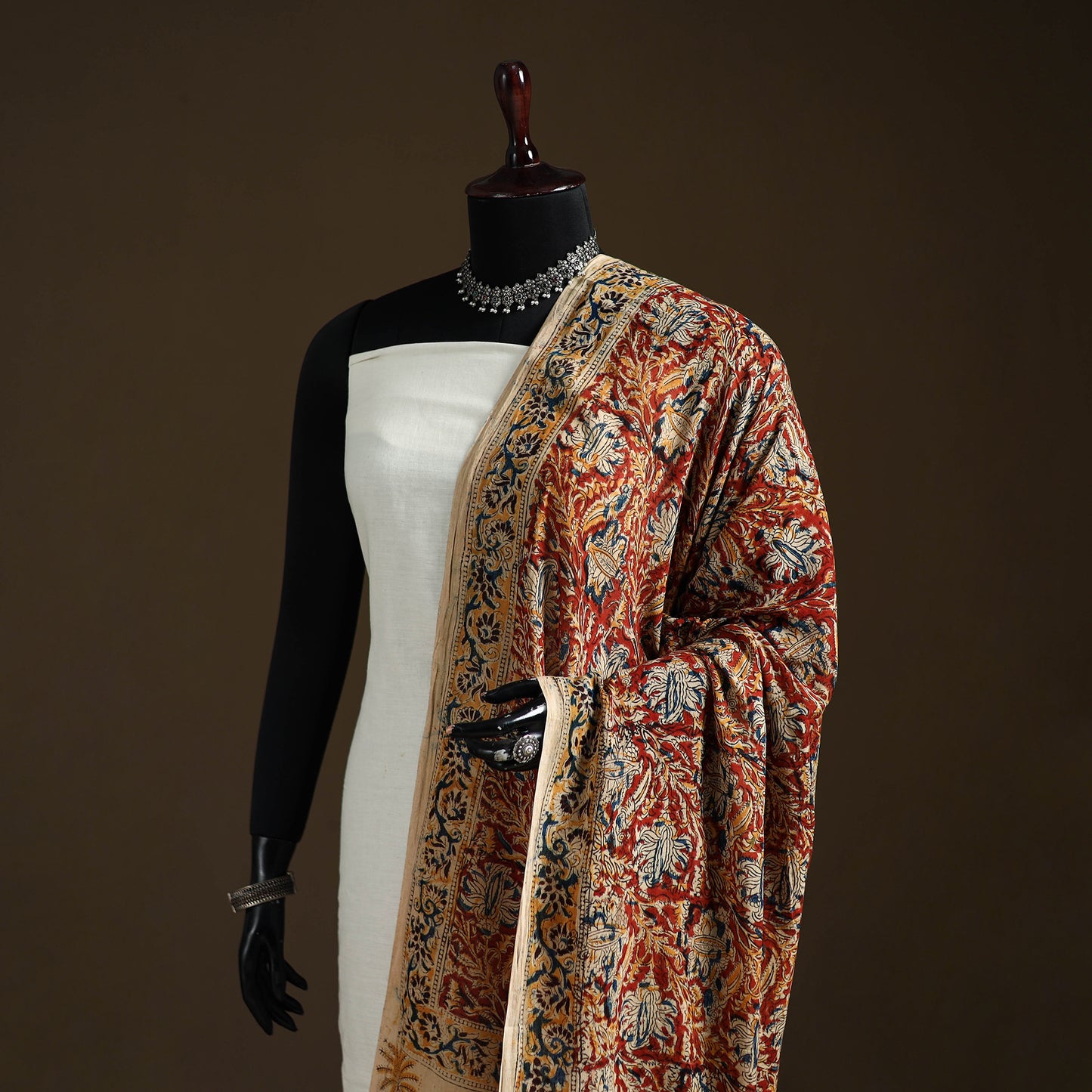 Kalamkari Hand Block Print Natural Dyed Cotton Dupatta 54
