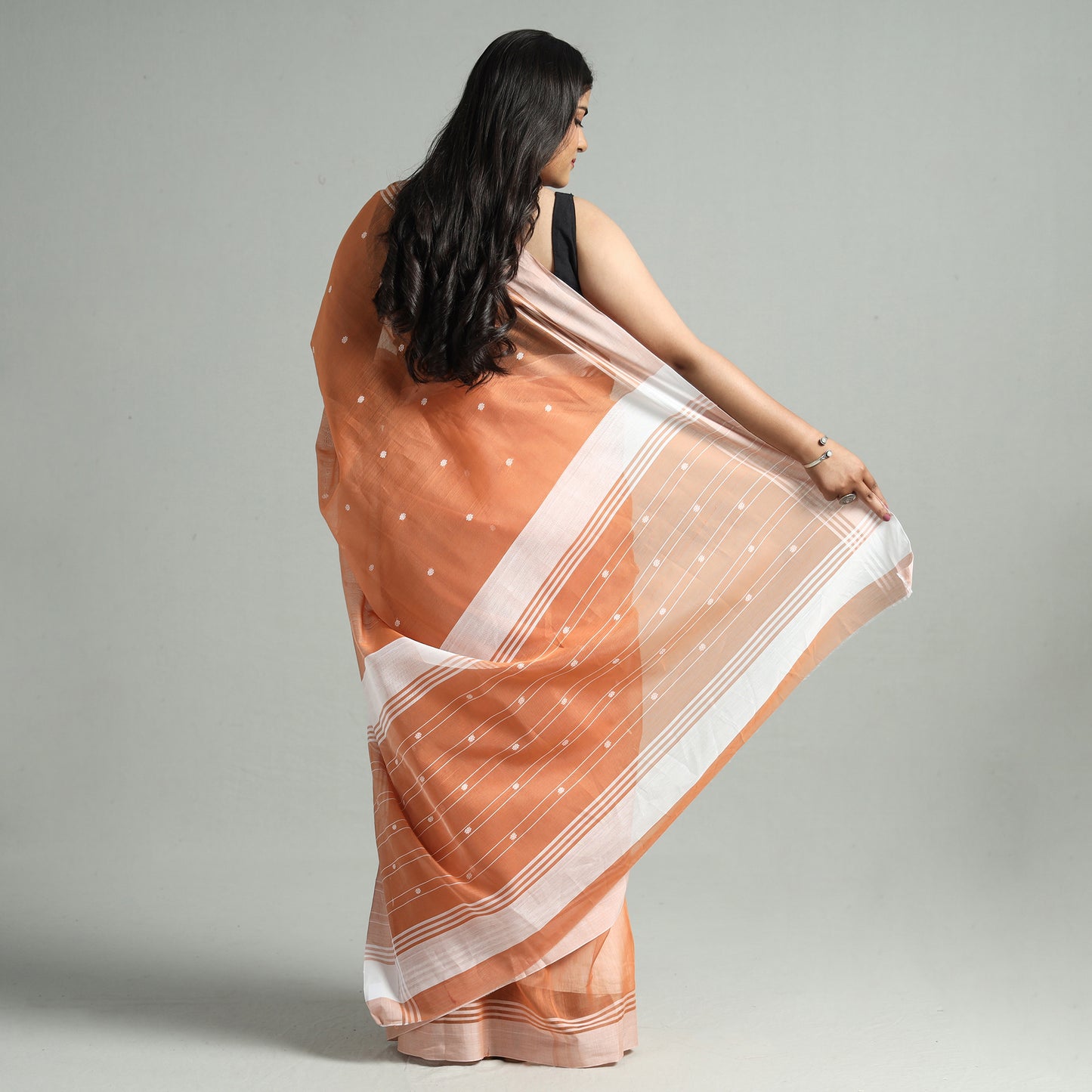 Orange - Traditional Chanderi Silk Cotton Handloom Buti Saree 08