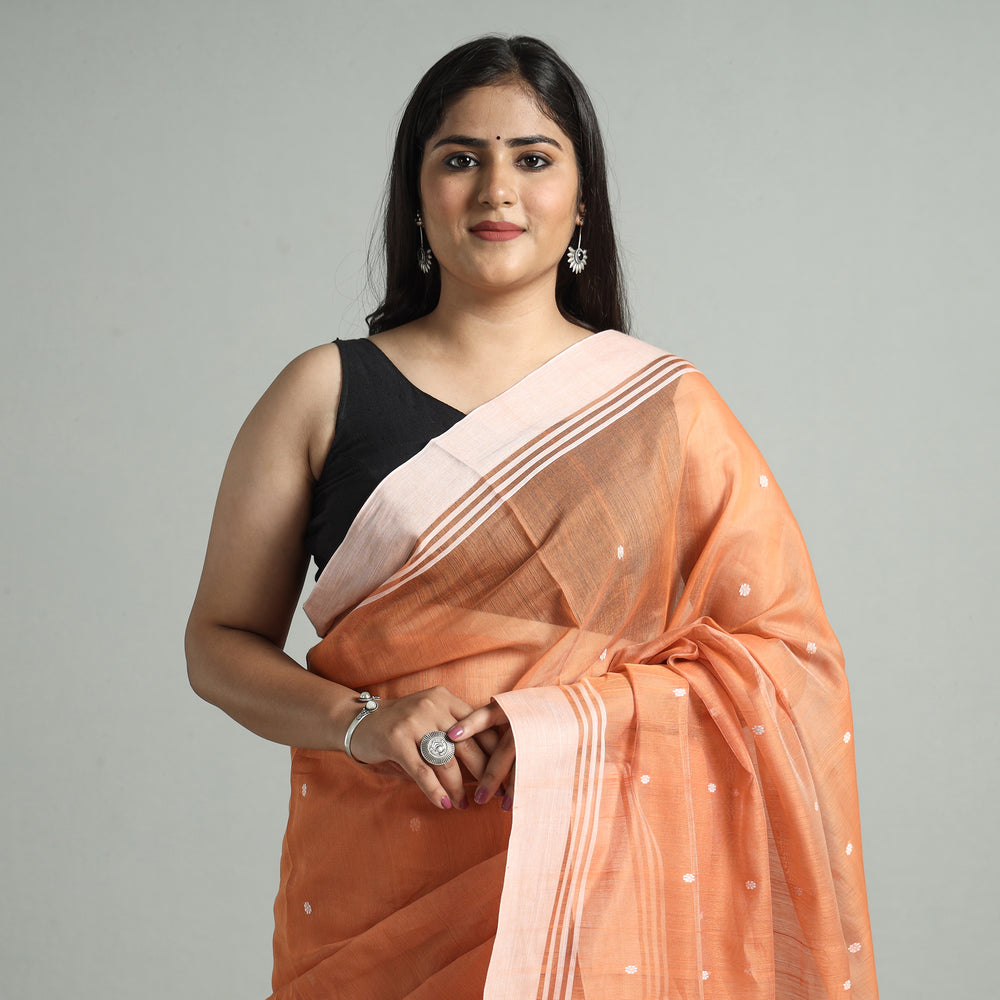 Orange - Traditional Chanderi Silk Cotton Handloom Buti Saree 08