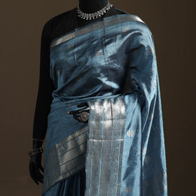 Blue - Pure Handwoven Mangalagiri Silk Cotton Pattu Saree with Zari Border 04