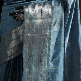 Blue - Pure Handwoven Mangalagiri Silk Cotton Pattu Saree with Zari Border 04
