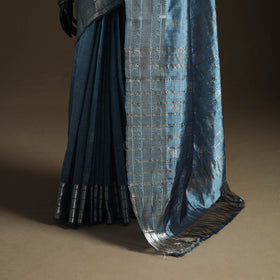 Blue - Pure Handwoven Mangalagiri Silk Cotton Pattu Saree with Zari Border 04