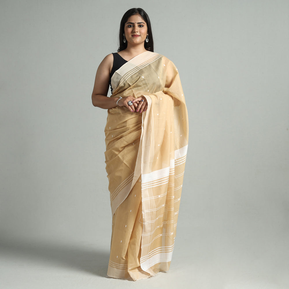 Brown - Traditional Chanderi Silk Cotton Handloom Buti Saree 09