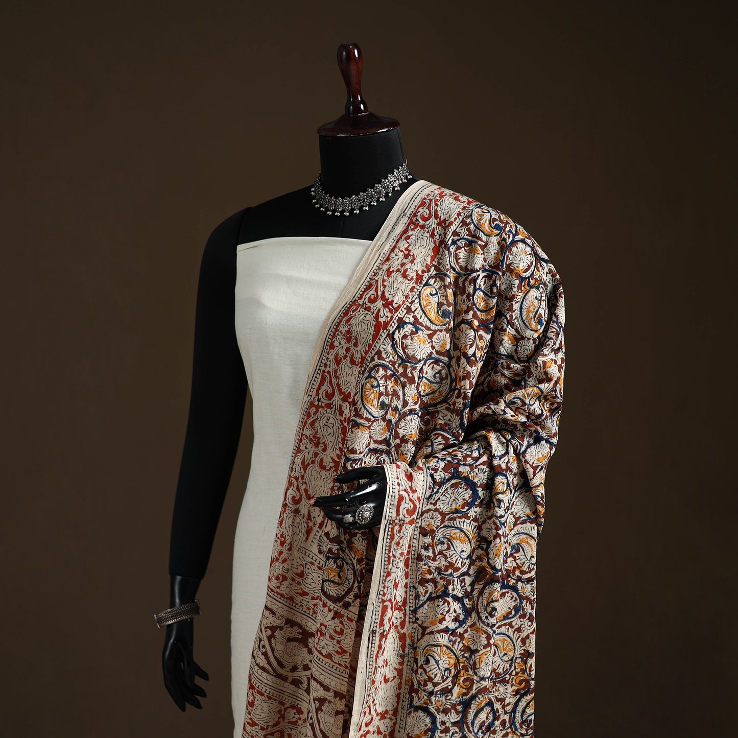 Kalamkari Hand Block Print Natural Dyed Cotton Dupatta 55