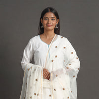 White - Kota Doria Silk Cotton Kashida Embroidery Dupatta 58