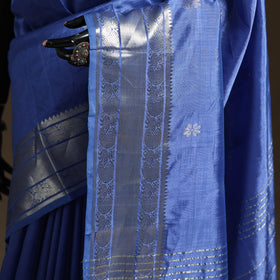 Blue - Pure Handwoven Mangalagiri Silk Cotton Pattu Saree with Zari Border 05