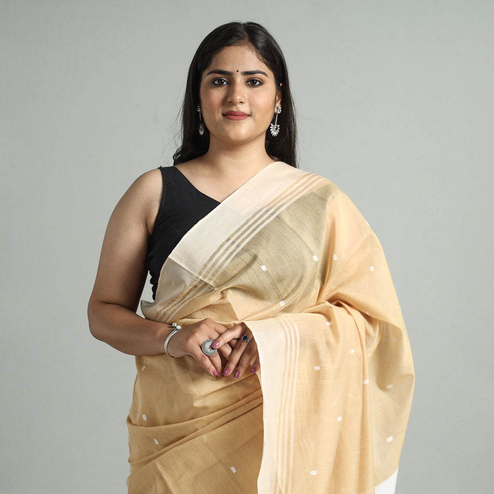 Brown - Traditional Chanderi Silk Cotton Handloom Buti Saree 09