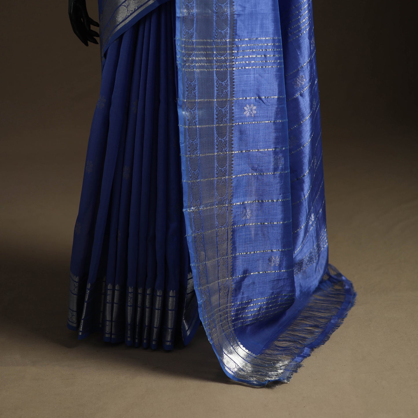 Blue - Pure Handwoven Mangalagiri Silk Cotton Pattu Saree with Zari Border 05