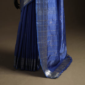 Blue - Pure Handwoven Mangalagiri Silk Cotton Pattu Saree with Zari Border 05