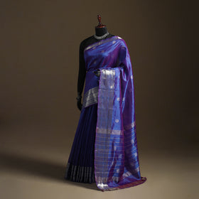 Blue - Pure Handwoven Mangalagiri Silk Cotton Pattu Saree with Zari Border 06