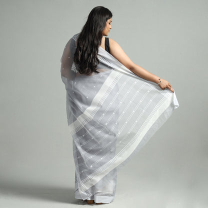 Grey - Traditional Chanderi Silk Cotton Handloom Buti Saree 10