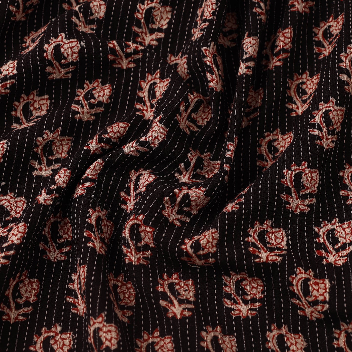 Multicolor Bagh Block Print Kantha Work Natural Dyed Cotton Fabric